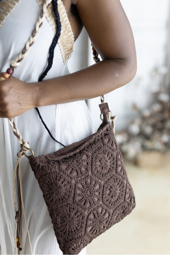 Bolso Crochet de Algodón Marrón Chocolate Pequeño