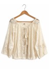 Blusa Boho de Algodón con Encaje Floral y Detalles de Conchas Blanca