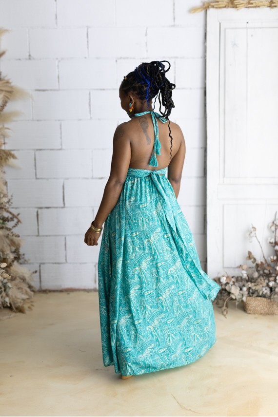 Vestido Largo Halter Art Silk Verde