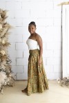 Falda pantalón larga de Art Silk con estampado sari en tonos verdes, naranjas y rojizos