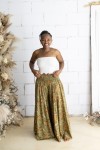 Falda pantalón larga de Art Silk con estampado sari en tonos verdes, naranjas y rojizos