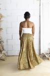 Falda pantalón larga de Art Silk con estampado sari en tonos verdes, naranjas y rojizos