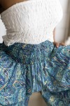 Falda pantalón larga de Art Silk con estampado sari en tonos azul índigo y azul turquesa
