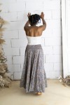 Pantalón palazzo de seda y viscosa con estampado cachemir en tonos azul petróleo, beige y camel, cintura  con espejos boho chic.