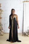 Vestido largo de bambula negro con espalda descubierta y estilo boho artesanal Samarkanda.