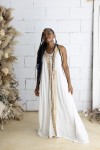 Vestido largo de bambula blanco con espalda descubierta y estilo boho artesanal Samarkanda.