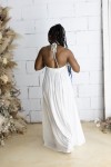 Vestido largo de bambula blanco con espalda descubierta y estilo boho artesanal Samarkanda.