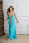Vestido de bambula turquesa con espalda descubierta y diseño boho chic Samarkanda.