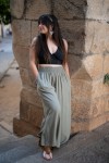 Pantalón Palazzo Viscosa Verde Kaki Cintura elástica