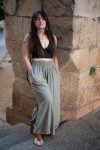 Pantalón Palazzo Viscosa Verde Kaki Cintura elástica