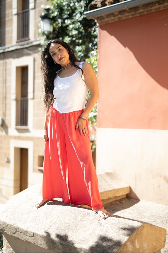 Pantalón Palazzo Viscosa Naranja Cintura elástica