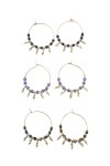 Pendientes de aro de acero con piedra natural y detalles metálicos dorados, estilo boho Samarkanda.