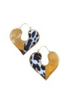 Pendientes de corazón de acero inoxidable con tejido animal print de leopardo, disponibles en acabado dorado y plateado.
