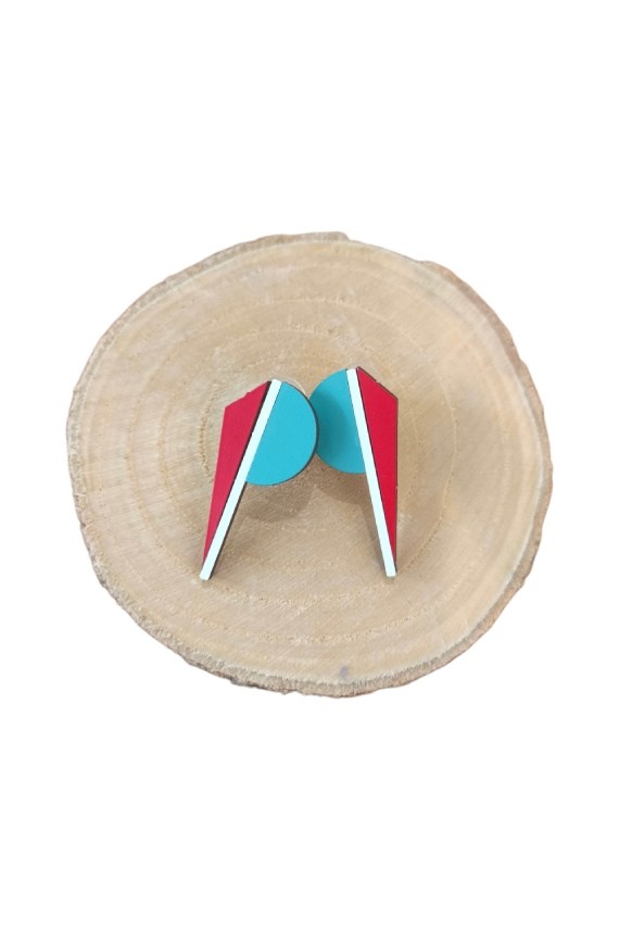 Pendientes de madera geométricos multicolor de 4 cm, ligeros, artesanales y de estilo boho contemporáneo.
