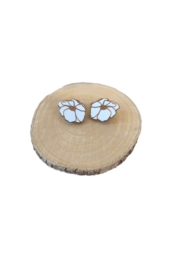 Pendientes de madera con diseño de flor de 2,5 cm en color blanco, ligeros, artesanales y de estilo boho.
