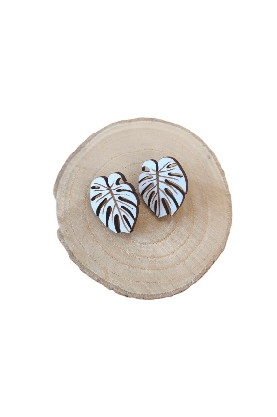 Pendientes de madera con diseño de hoja Monstera de 3 cm, ligeros, artesanales y de estilo boho.