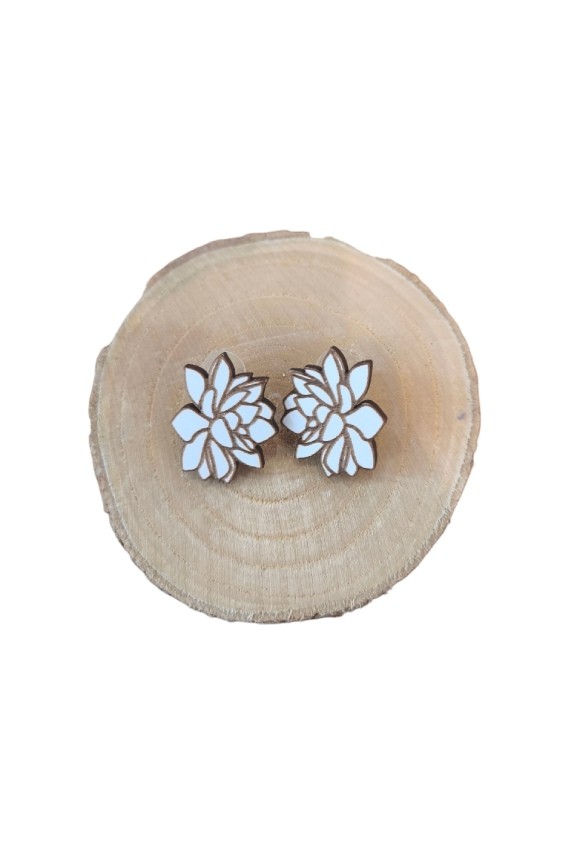 Pendientes de madera con diseño de flor de loto de 3 cm, ligeros, artesanales y de estilo boho.