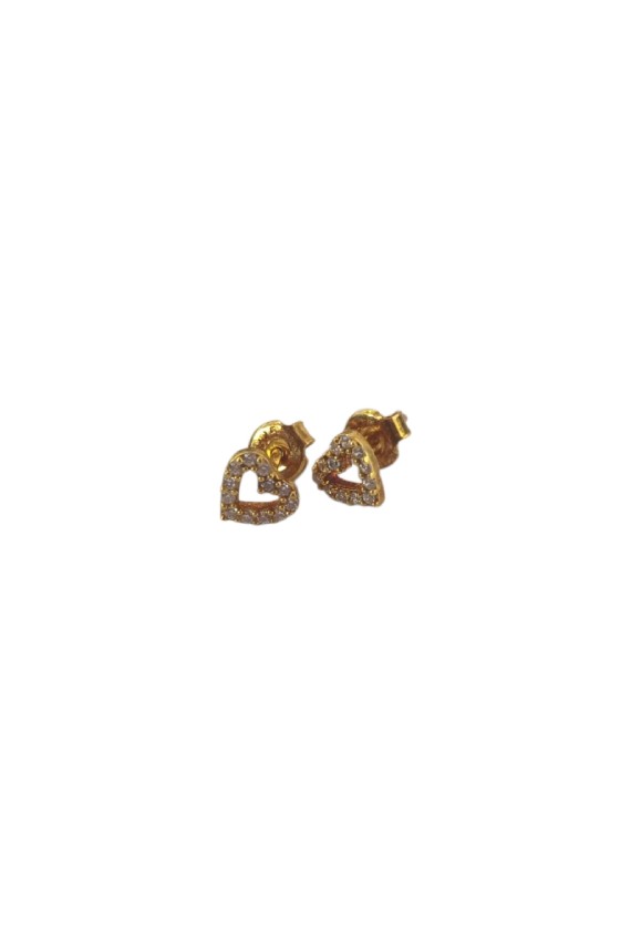 Pendientes de plata con acabado dorado en forma de corazón y circonitas brillantes, joya elegante y romántica de Samarkanda.