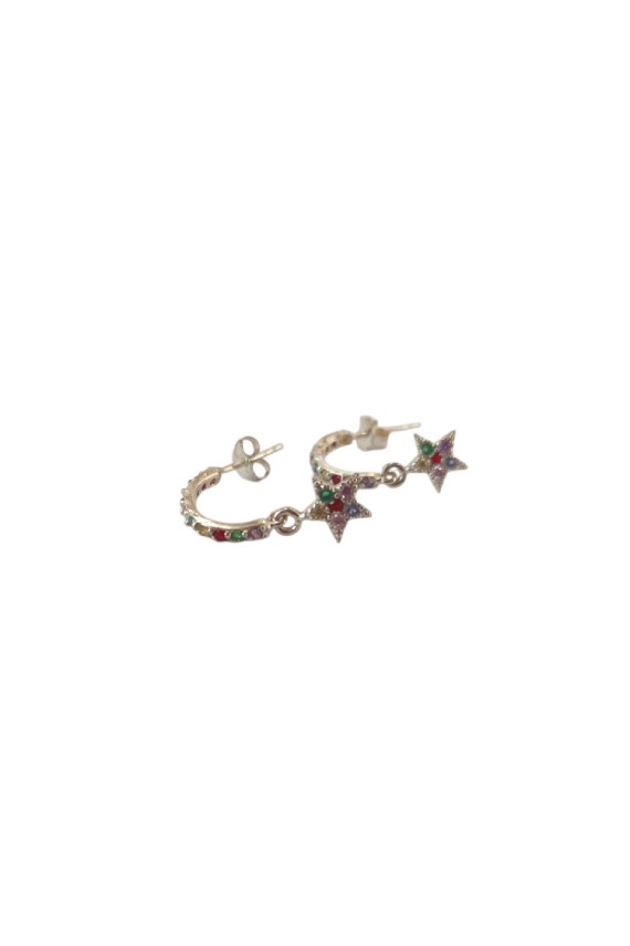 Pendientes de plata de con criolla, estrella colgante y circonitas multicolor, joya elegante de estilo boho de Samarkanda.