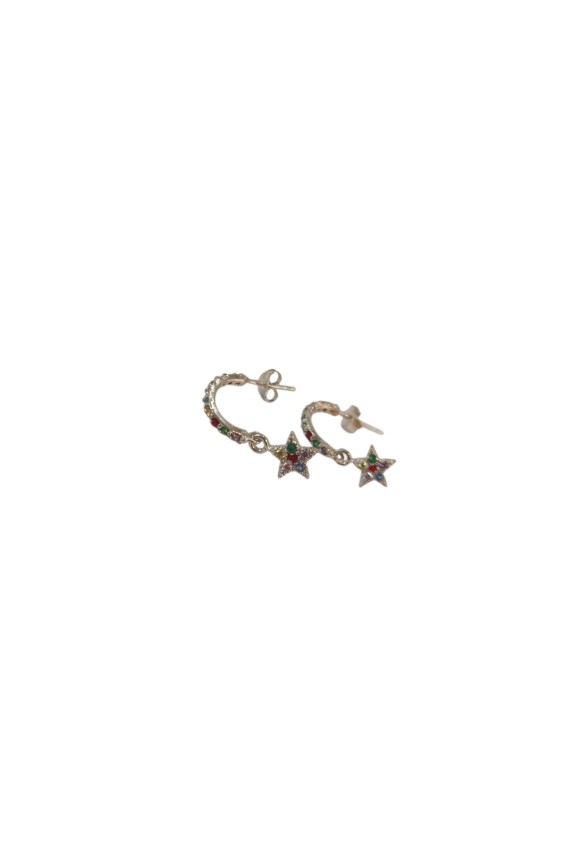 Pendientes de plata de con criolla, estrella colgante y circonitas multicolor, joya elegante de estilo boho de Samarkanda.