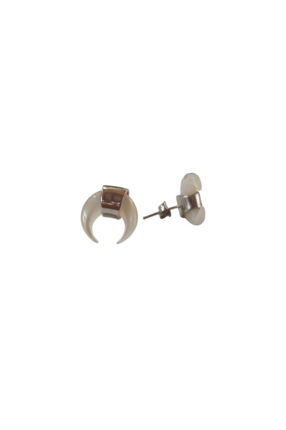 Pendientes de plata con media luna de nácar natural, joya elegante y estilo boho de Samarkanda.