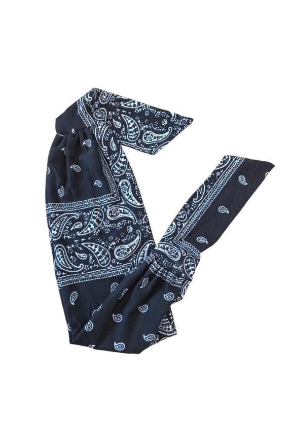 Cinta de pelo de algodón 100% con estampado bandana negro y blanco, diadema artesanal de estilo boho para mujer.