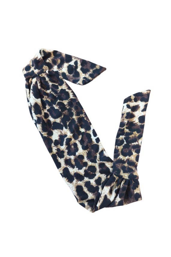 Cinta de pelo de algodón 100% con estampado leopardo, diadema artesanal de estilo boho para mujer.