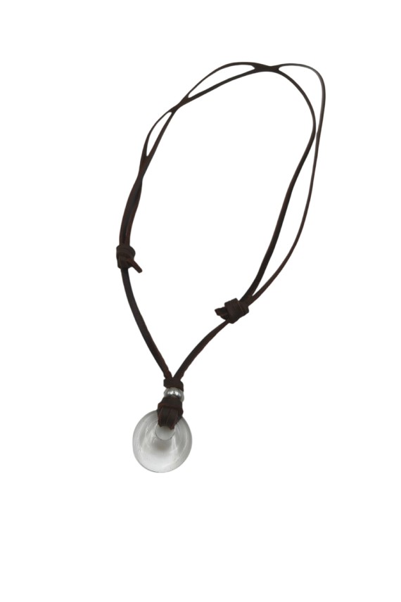 Collar unisex de cuero con piedra natural en forma de aro, estilo boho.