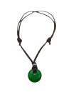 Collar unisex de cuero con piedra natural en forma de aro, estilo boho.