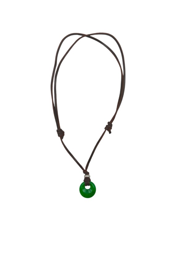 Collar unisex de cuero con piedra natural en forma de aro, estilo boho.