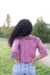 Blusa Boho Lavada a la piedra Cenefa Floral Burdeos