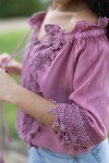 Blusa Boho Lavada a la piedra Cenefa Floral Burdeos