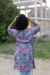 Kimono Boho Midi de Seda Sari Turquesa y Rosa Hilo Dorado