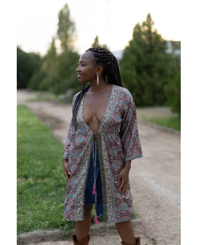 Kimono Seda Sari Cielo India Gold