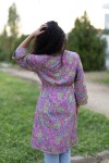 Kimono Midi Seda Estampado Sari Fucsia Hilo Dorado
