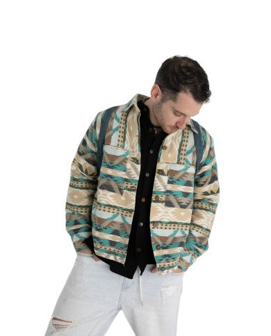 Chaqueta unisex de algodón con estampado navajo y botones de coco, prenda artesanal estilo boho Samarkanda.