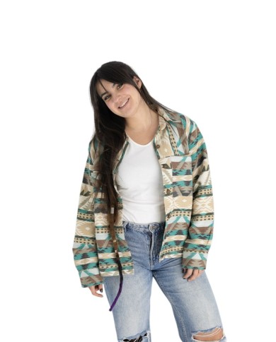 Chaqueta unisex de algodón con estampado navajo y botones de coco, prenda artesanal estilo boho Samarkanda.