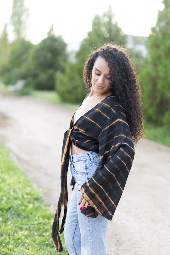 Top Bolero Tie Dye Negro Camel Rayón Bambú
