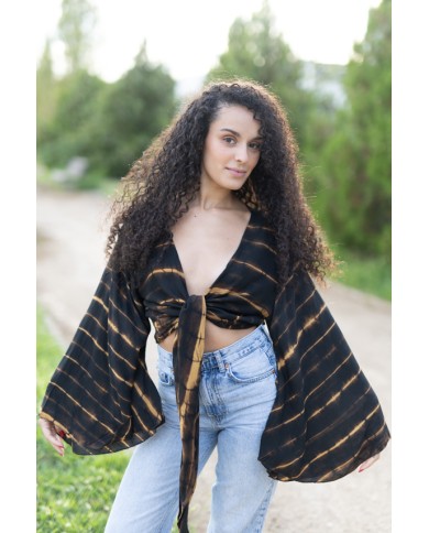 Top Bolero Tie Dye Negro Camel Rayón Bambú