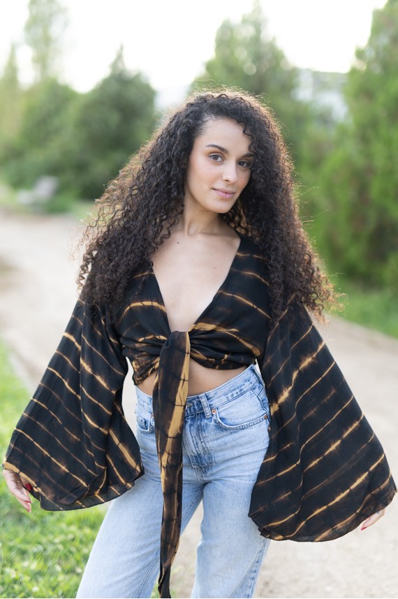 Top Bolero Tie Dye Negro Camel Rayón Bambú