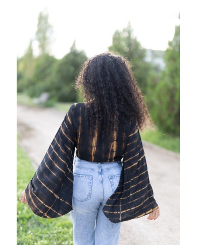 Top Bolero Tie Dye Negro Camel Rayón Bambú