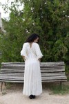 Kimono Kaftán Largo de Algodón con Bordado de Cáñamo Beige