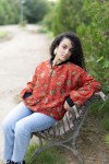 Chaqueta Bomber de Seda Roja Estampado Paisley Floral