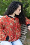 Chaqueta Bomber de Seda Roja Estampado Paisley Floral
