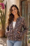 Chaqueta gris de mujer con estampado Paisley, cremallera y forro polar estilo boho Samarkanda