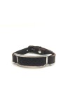 Pulsera Tierra de cuero marrón con trenzado central y marco metálico plateado de estilo boho.