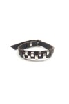 Pulsera Tribu de cuero marrón con pequeños apliques metálicos plateados de inspiración étnica.
