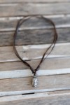Collar de doble tira de cuero marrón con cabeza de Buda y nudo corredizo regulable, estilo boho Samarkanda.