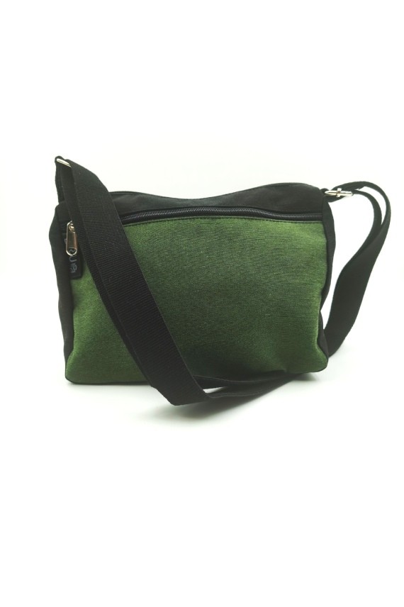 Bolso bandolera de algodón con bolsillo frontal de cremallera.