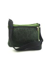 Bolso bandolera de algodón verde y negro con estampado cebra y bolsillo de cremallera.